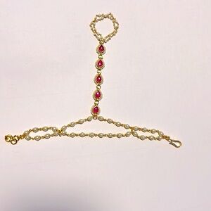 Small white Pearl Finger ring pink jadtar bracelet Indian design